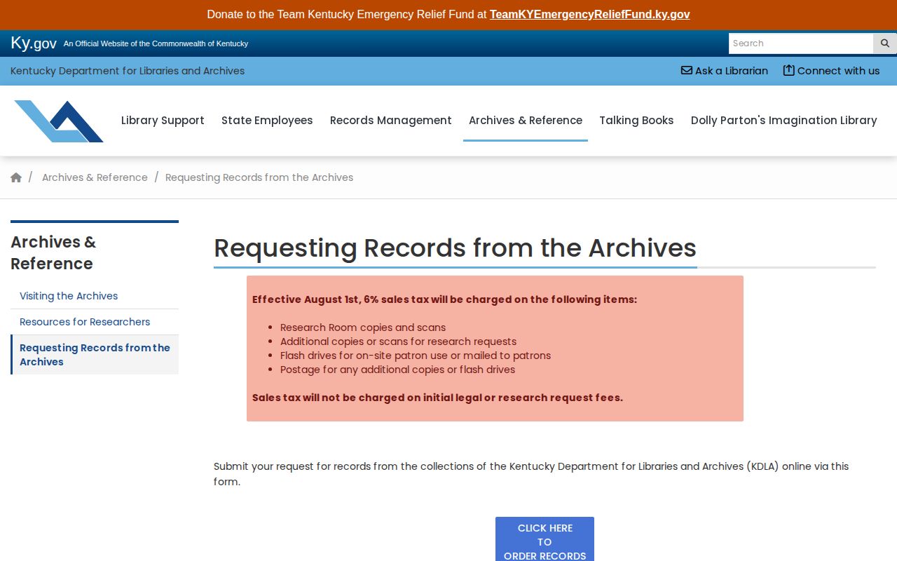Kentucky archives request path for older Ohio County arrest records