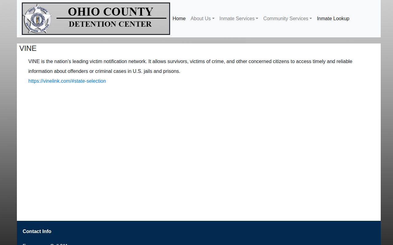 Ohio County Detention Center VINE custody notification page