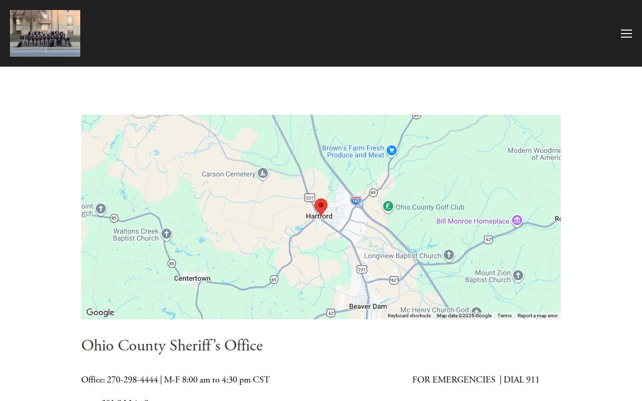 Official Ohio County Sheriff contact page in Hartford