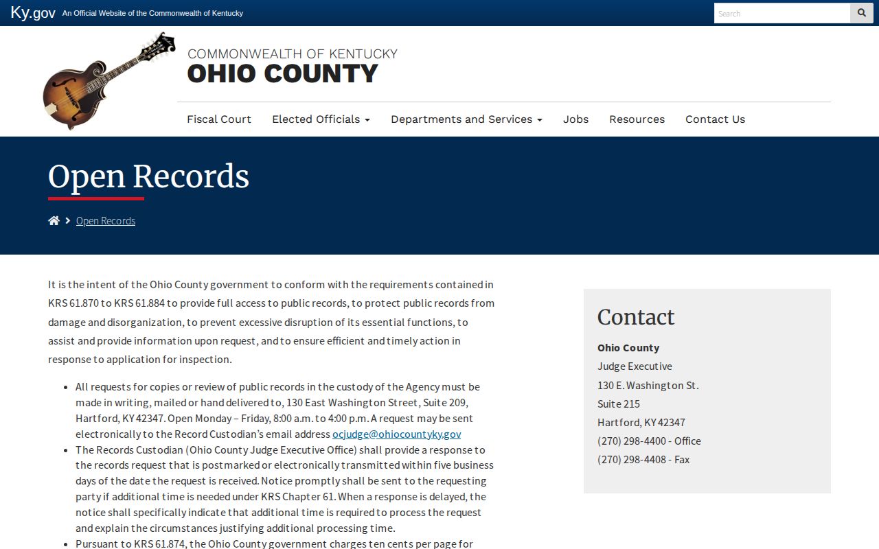 Ohio County arrest records request policy