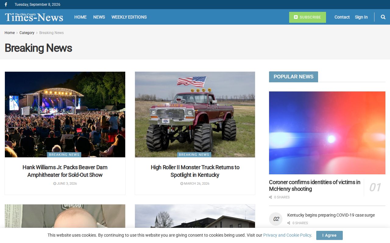 Ohio County Times-News breaking news and arrest coverage archive